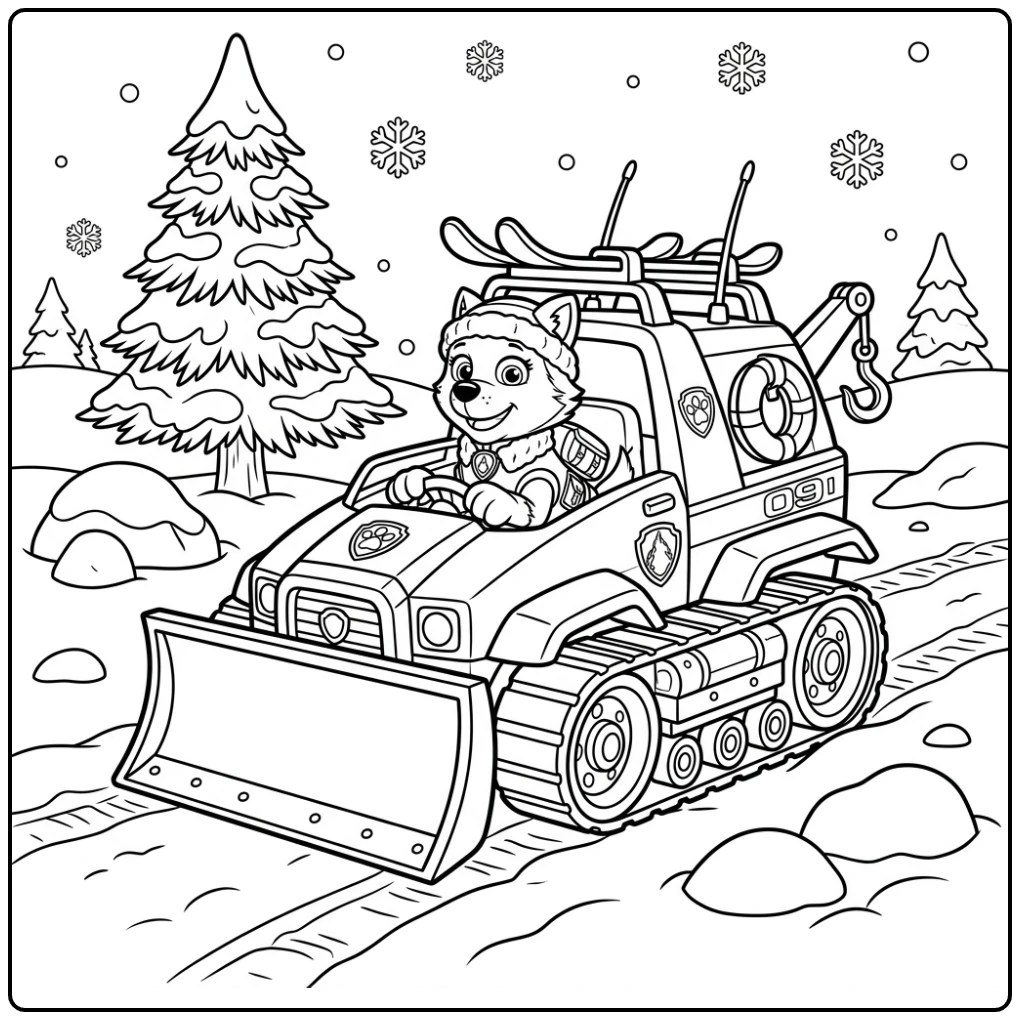 Paw Patrol Vehicle Everest with Her Snowmobile coloring page