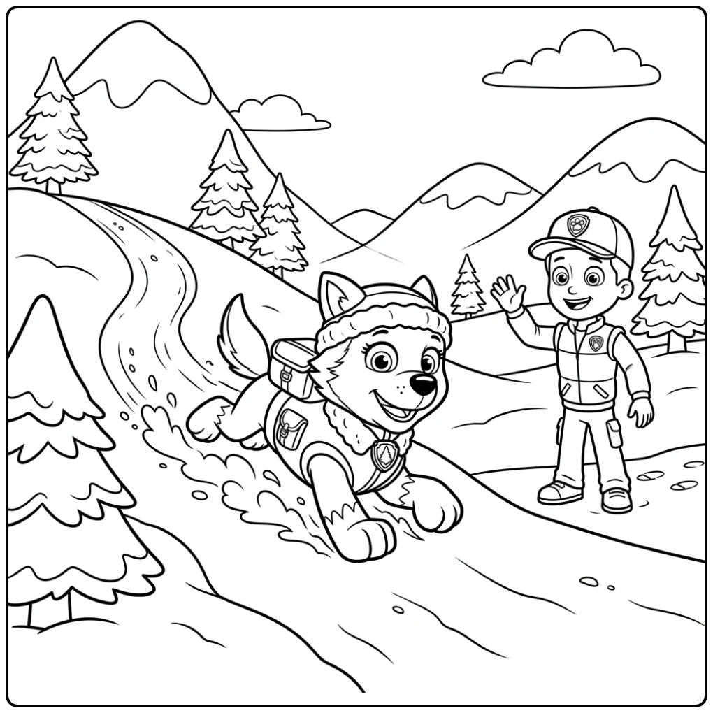 Everest Paw Patrol Fun on the Snowy Hills coloring page