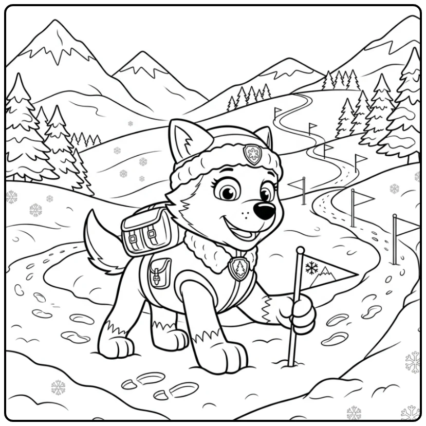 Everest Paw Patrol Safe Journey Through the Snow coloring page
