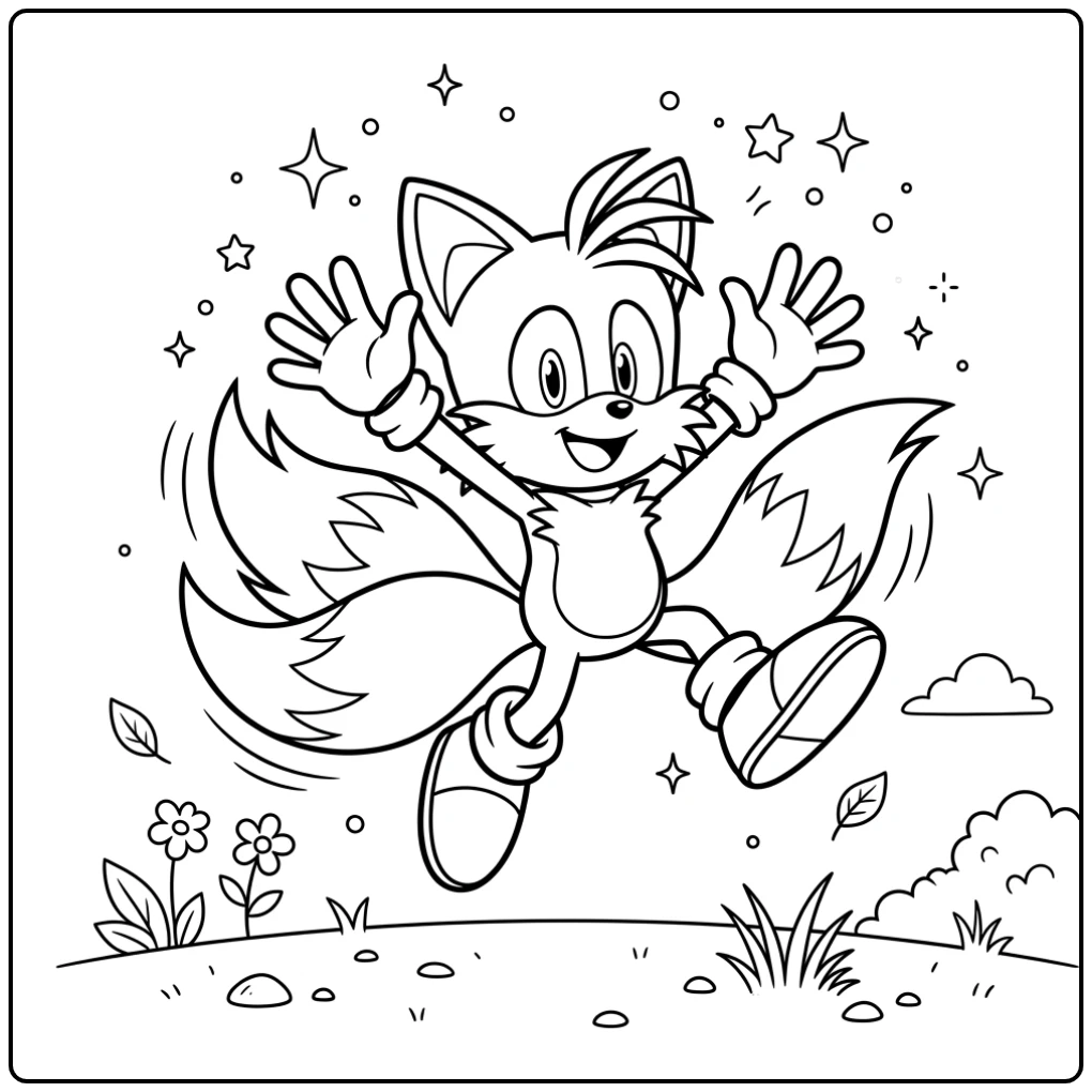 Excited Jumping the Best Tails Full of Fun coloring page