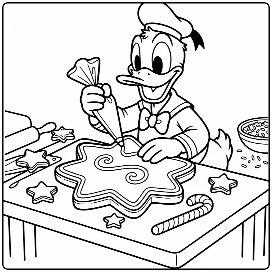 Festive Donald Duck Christmas Cookie Fun coloring page