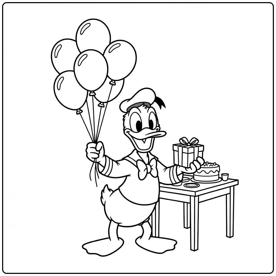 Festive Donald Duck Birthday with Gift 1 coloring page