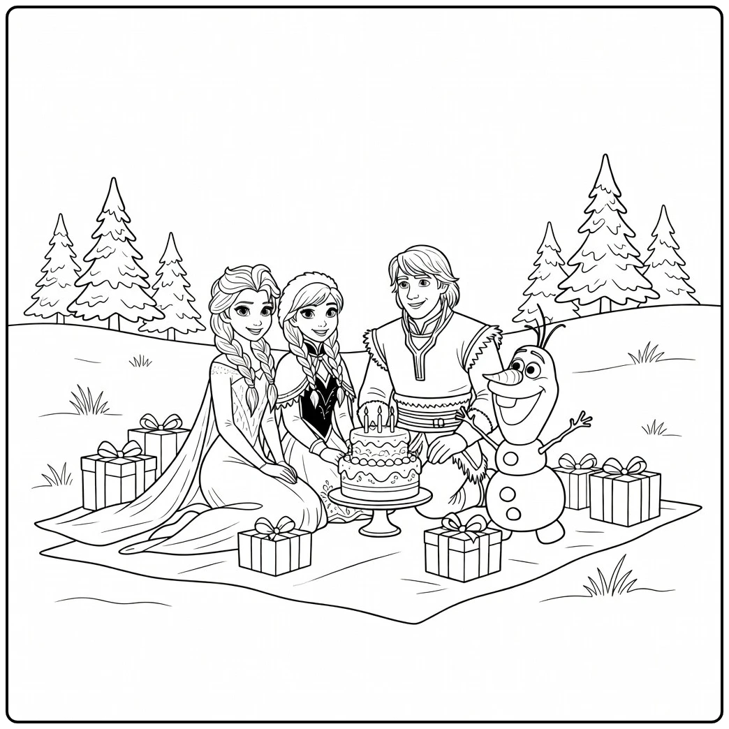 Festive Frozen Birthday in the Snow coloring page