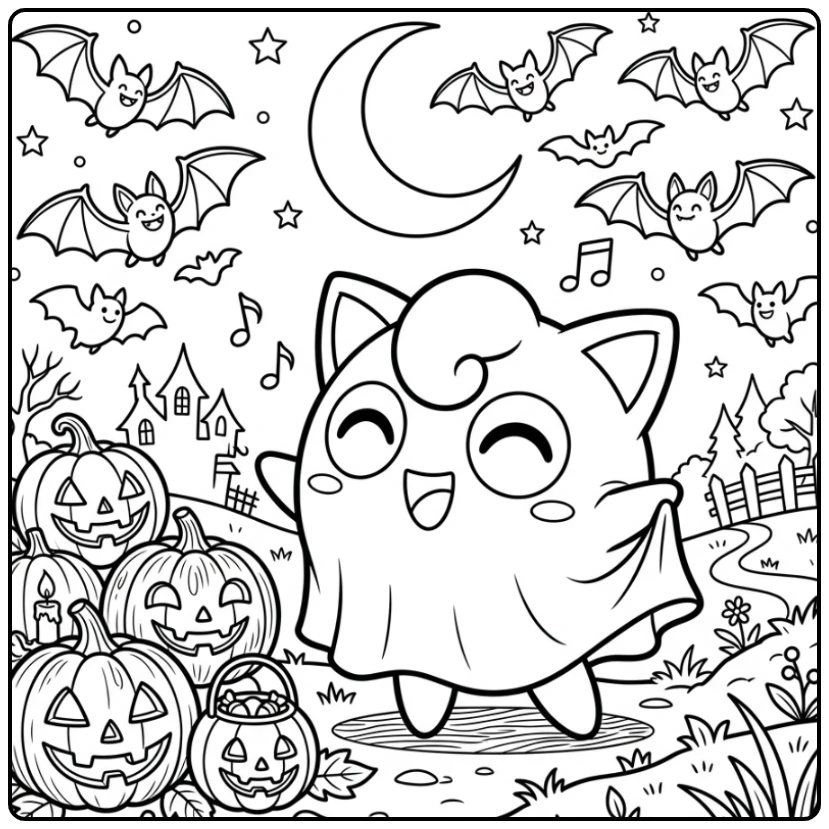 Festive Halloween Pokemon Jigglypuff as Ghost coloring page