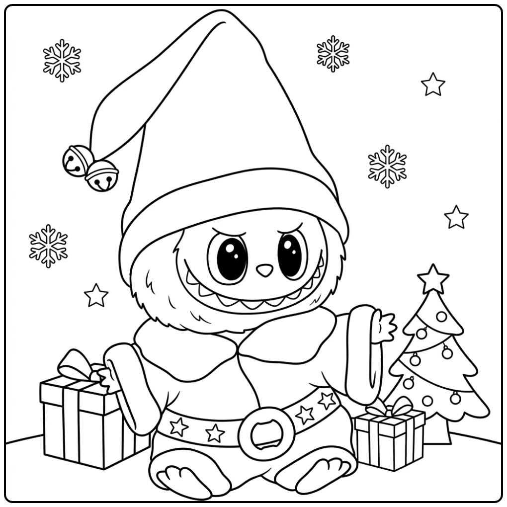 Festive Labubu Christmas with Gifts coloring page