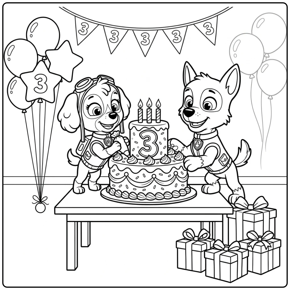 Festive Paw Patrol 3rd Birthday Liberty Skye Baking coloring page