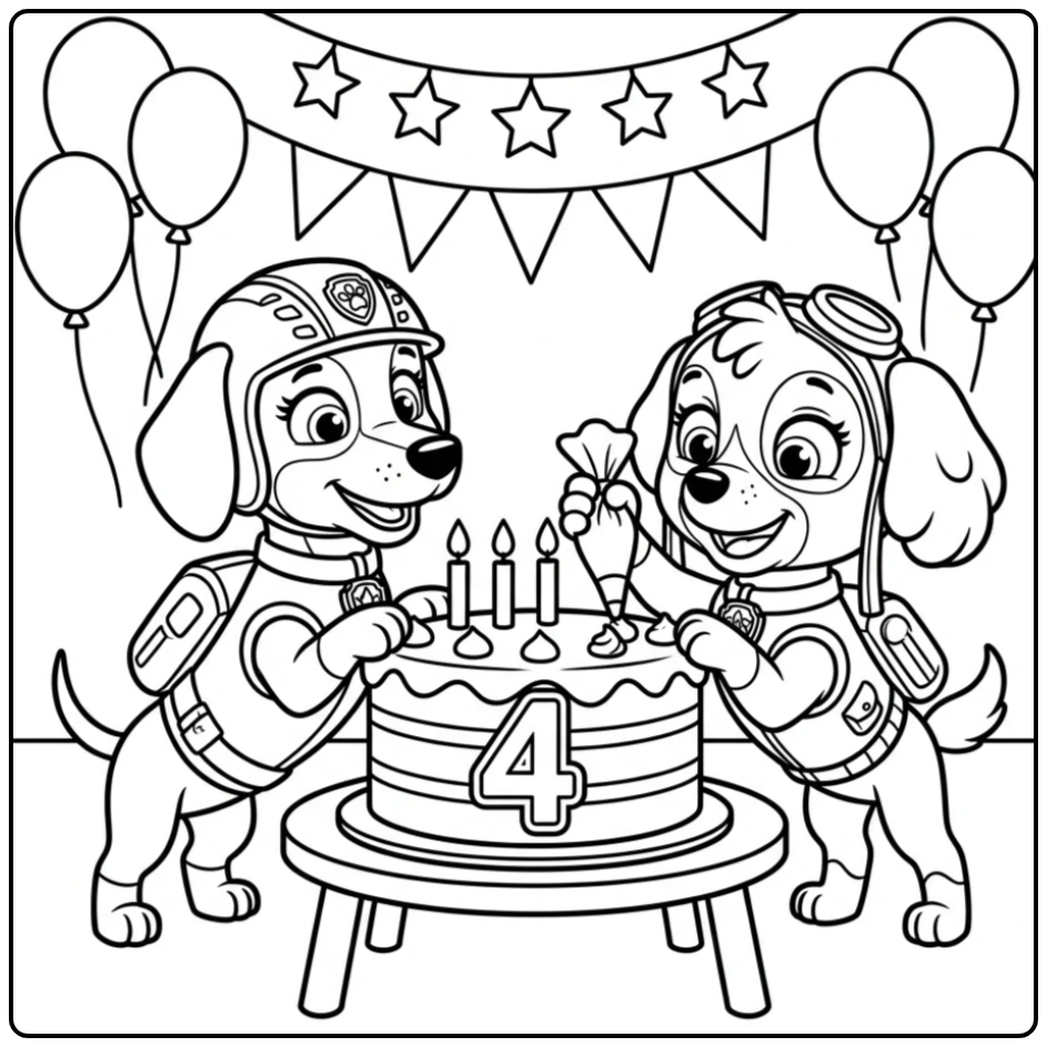 Festive Paw Patrol 4th Birthday with Liberty coloring page