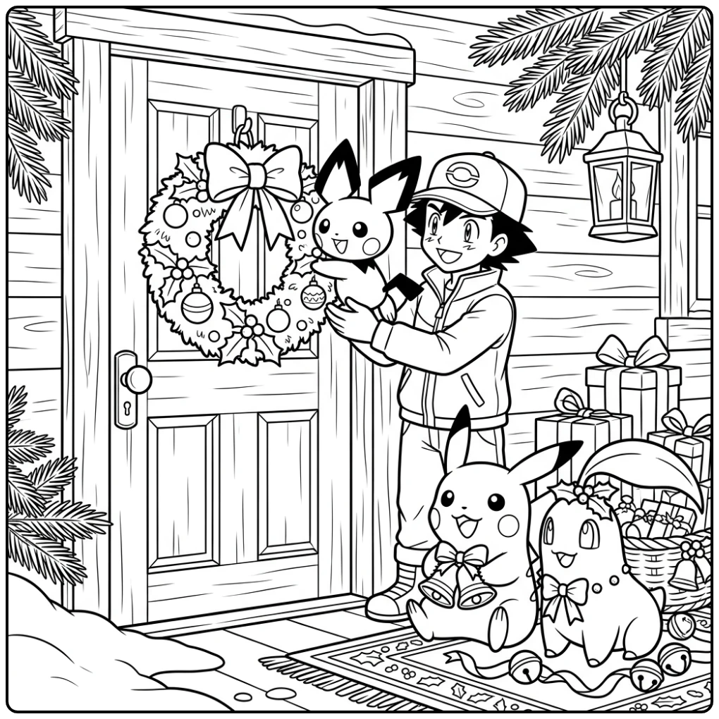 Festive Pichu Christmas for Children 1 coloring page