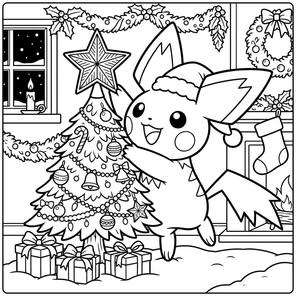 Festive Pichu Christmas for Children coloring page
