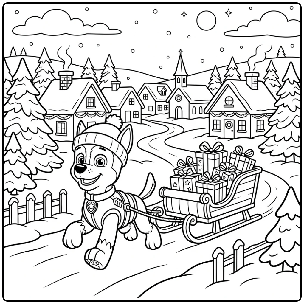 Festive Paw Patrol Christmas Chase in the Snow coloring page