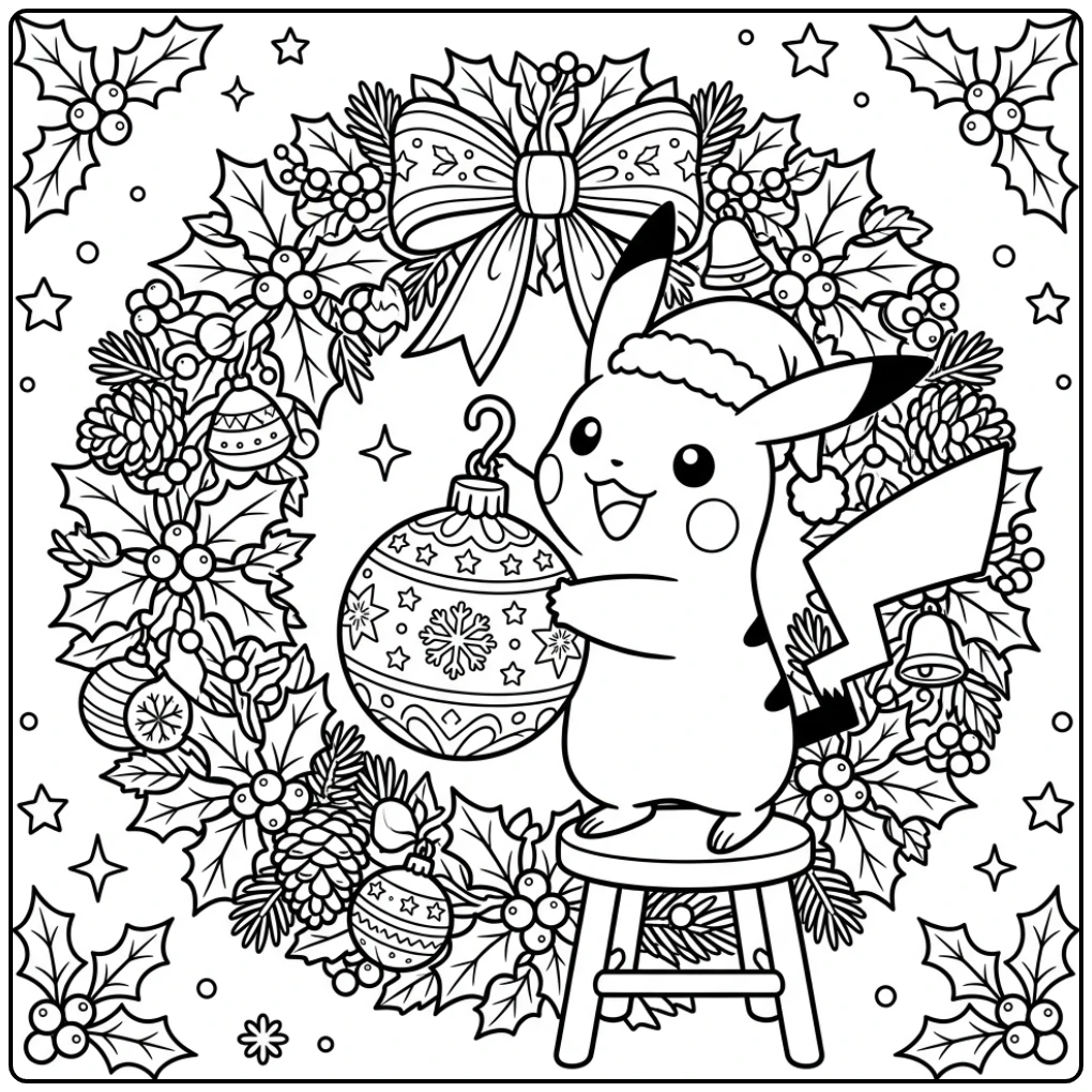 Festive Pikachu Christmas for the Holidays 1 coloring page
