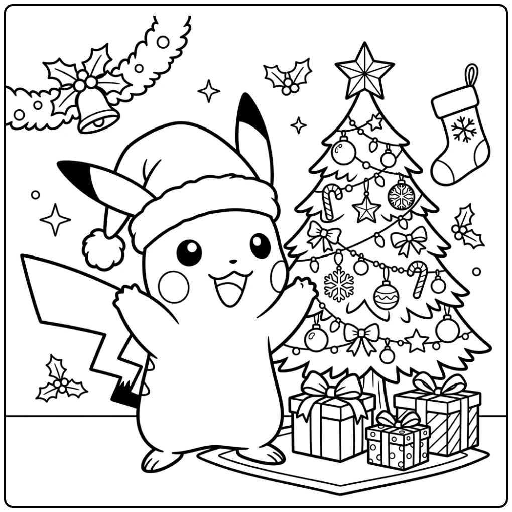 Festive Pikachu Christmas for the Holidays coloring page