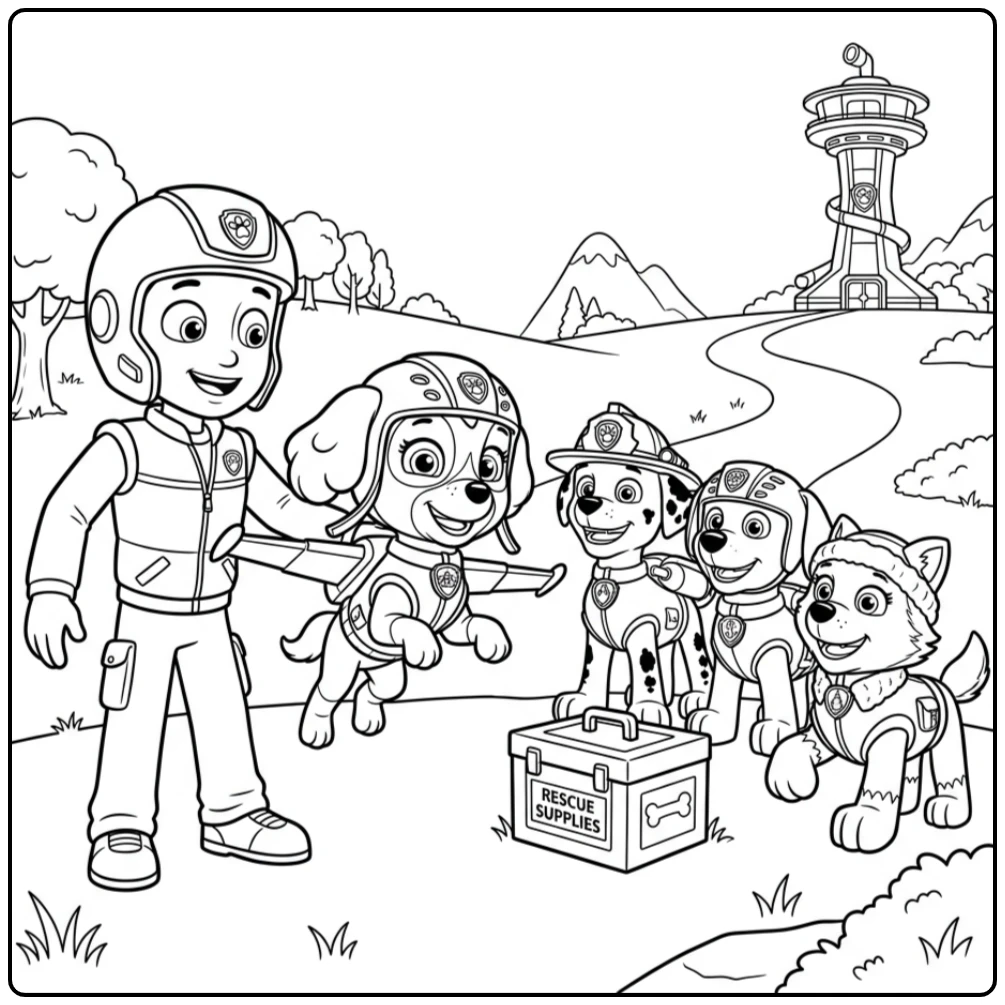 Festive Skye Paw Patrol Successful Mission coloring page