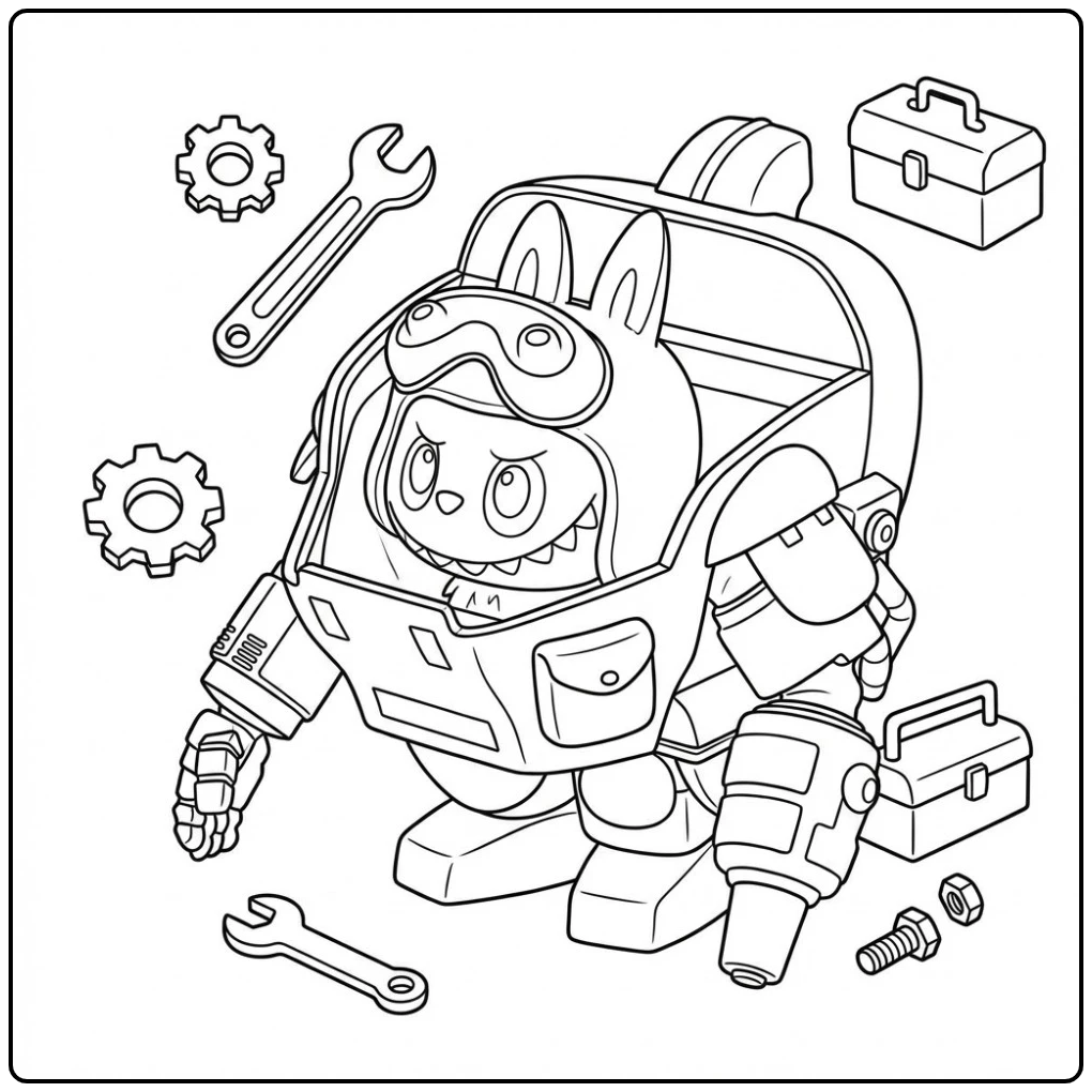 Tough Flamingo Rabbit in a Mecha Robot Suit coloring page