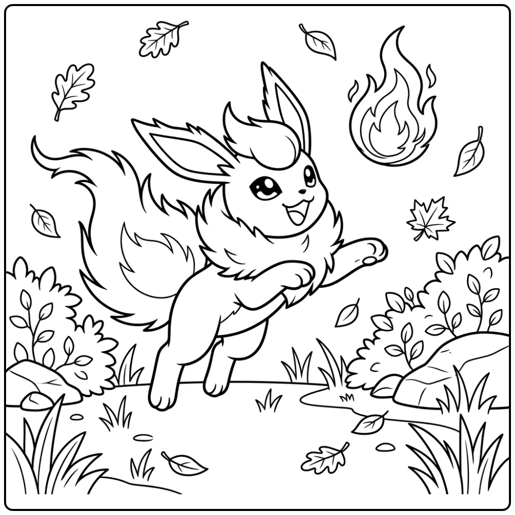 Flareon Fire Pokemon Catching Dancing Glow coloring page