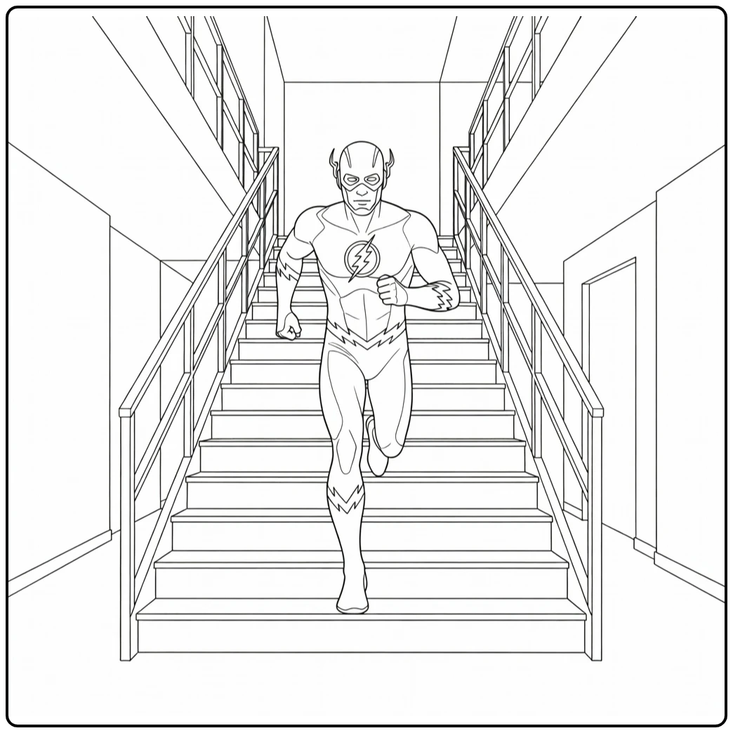 Flash Lightning-fast Kick in Corridor coloring page