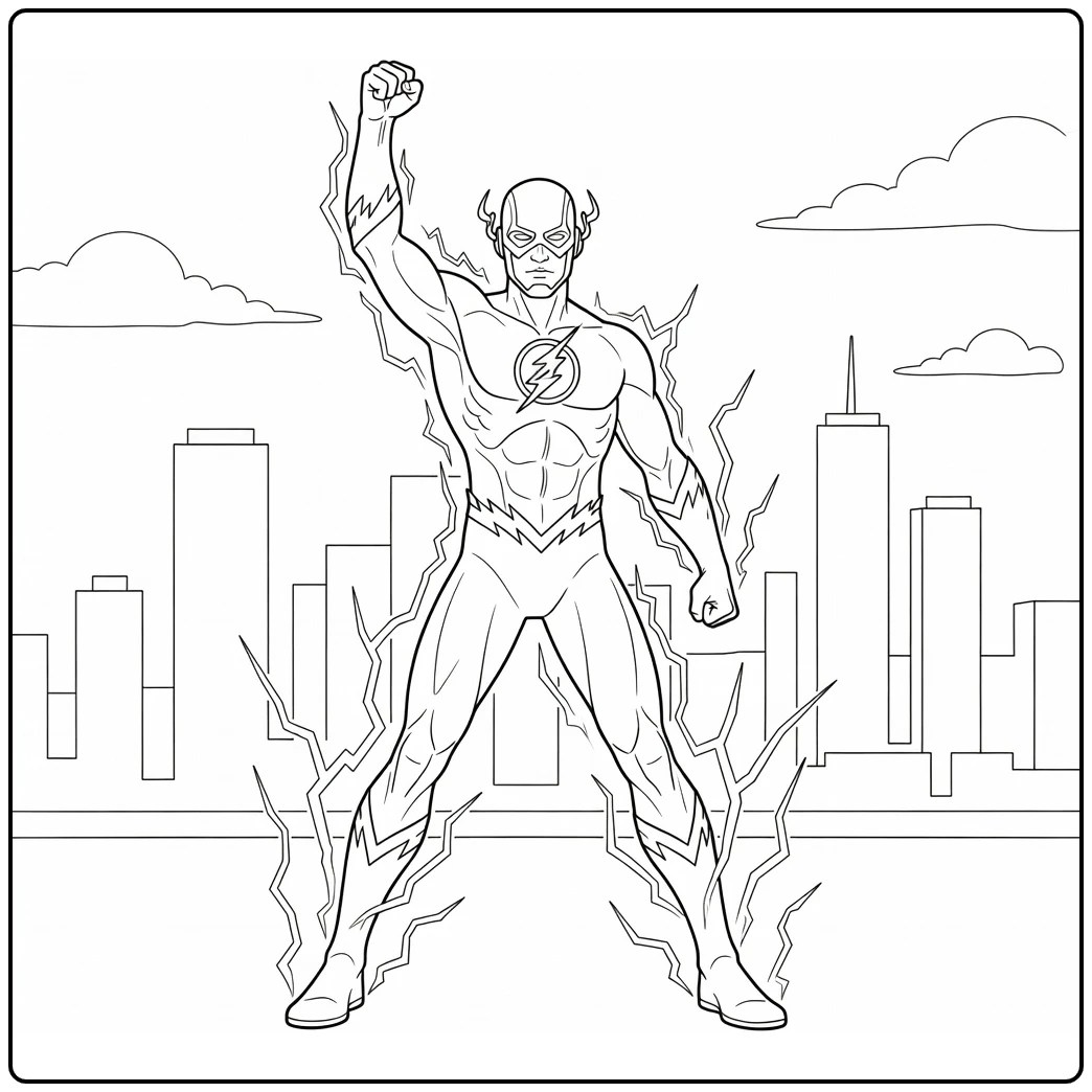 Flash with Skyline and Clouds coloring page