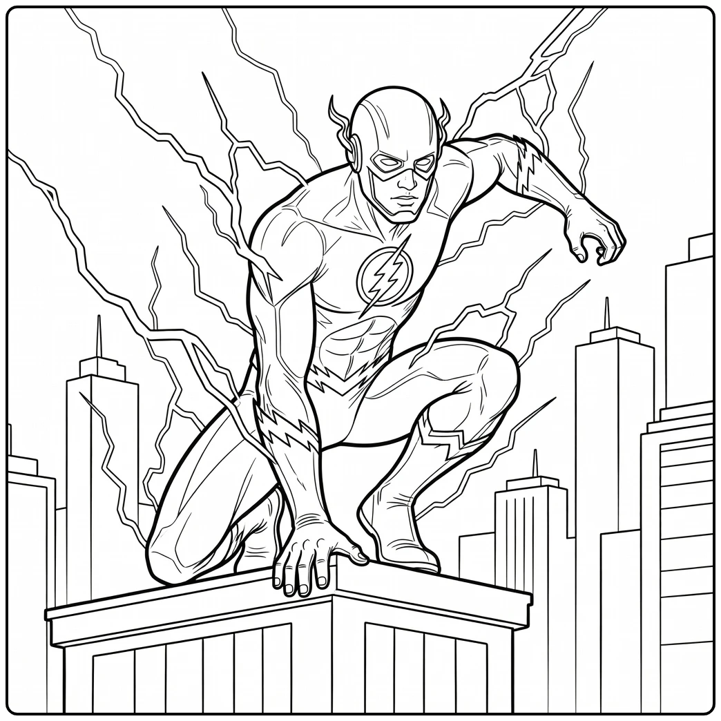 Flash coloring page with a fast running pose