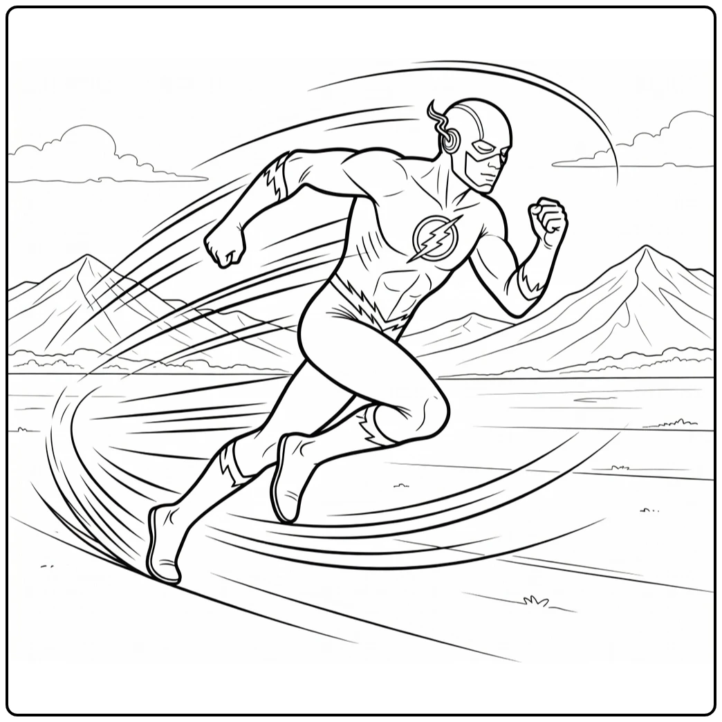 Speeding Flash with Mountains and Clouds coloring page