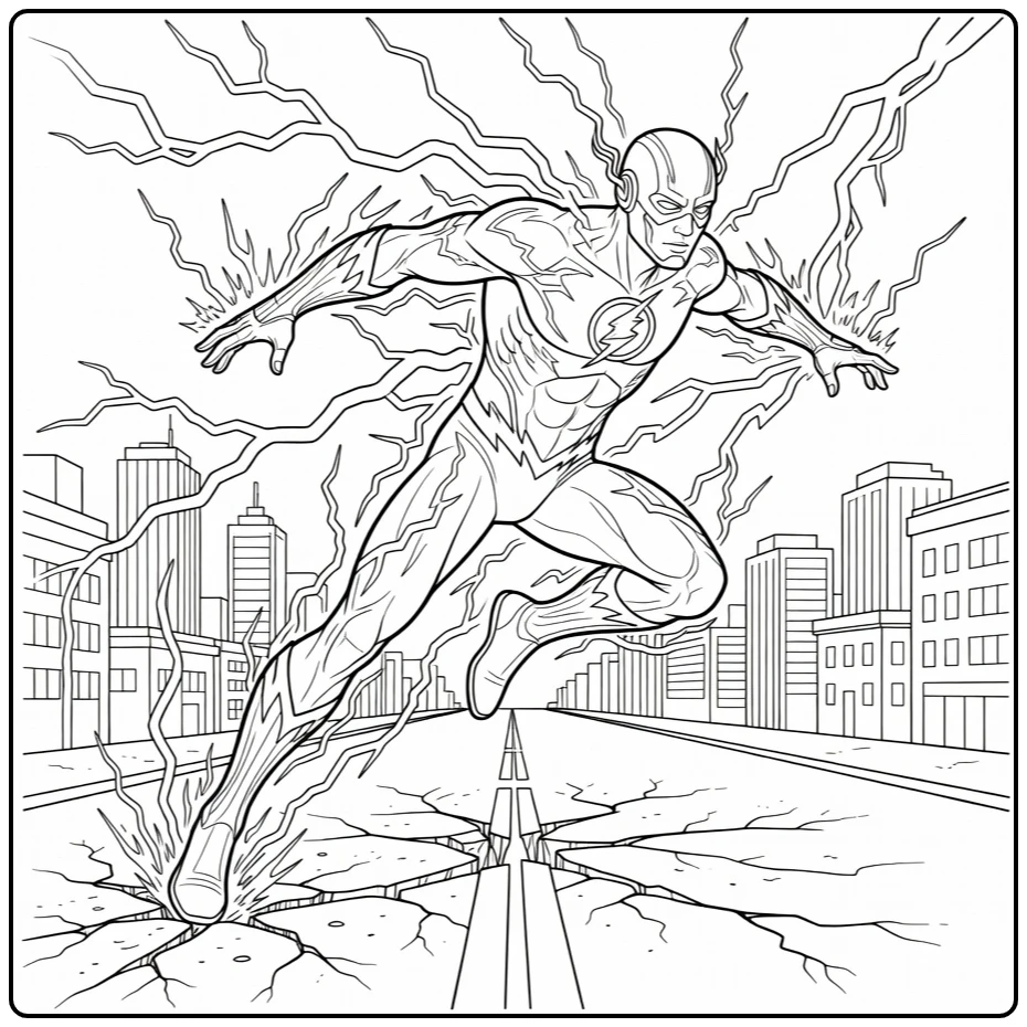 Flash Jumping Hero with Lightning Bolts coloring page