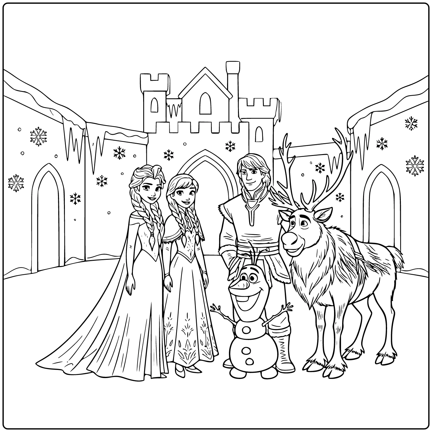 Frozen with Elsa and All Your Favorite Characters coloring page