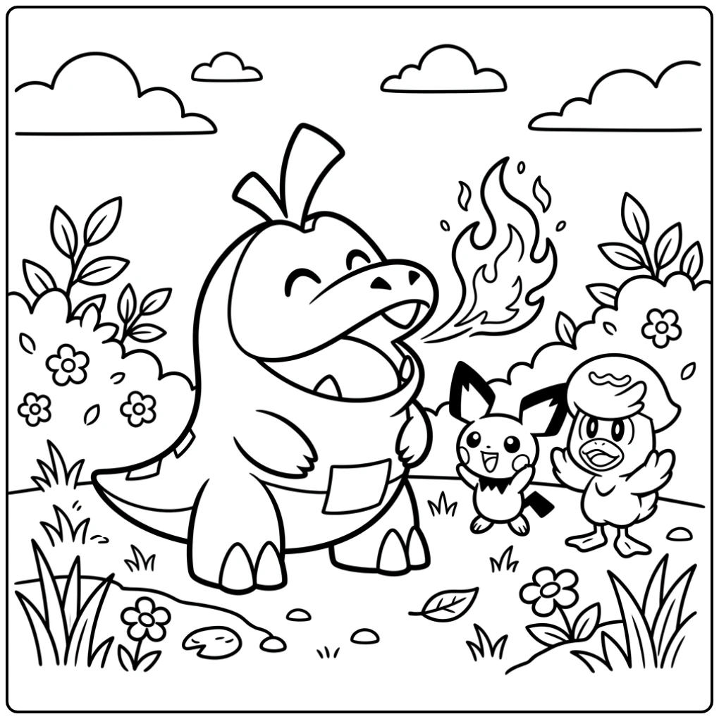 Sweet Cute Pokemon Fuecoco's Small Flame coloring page