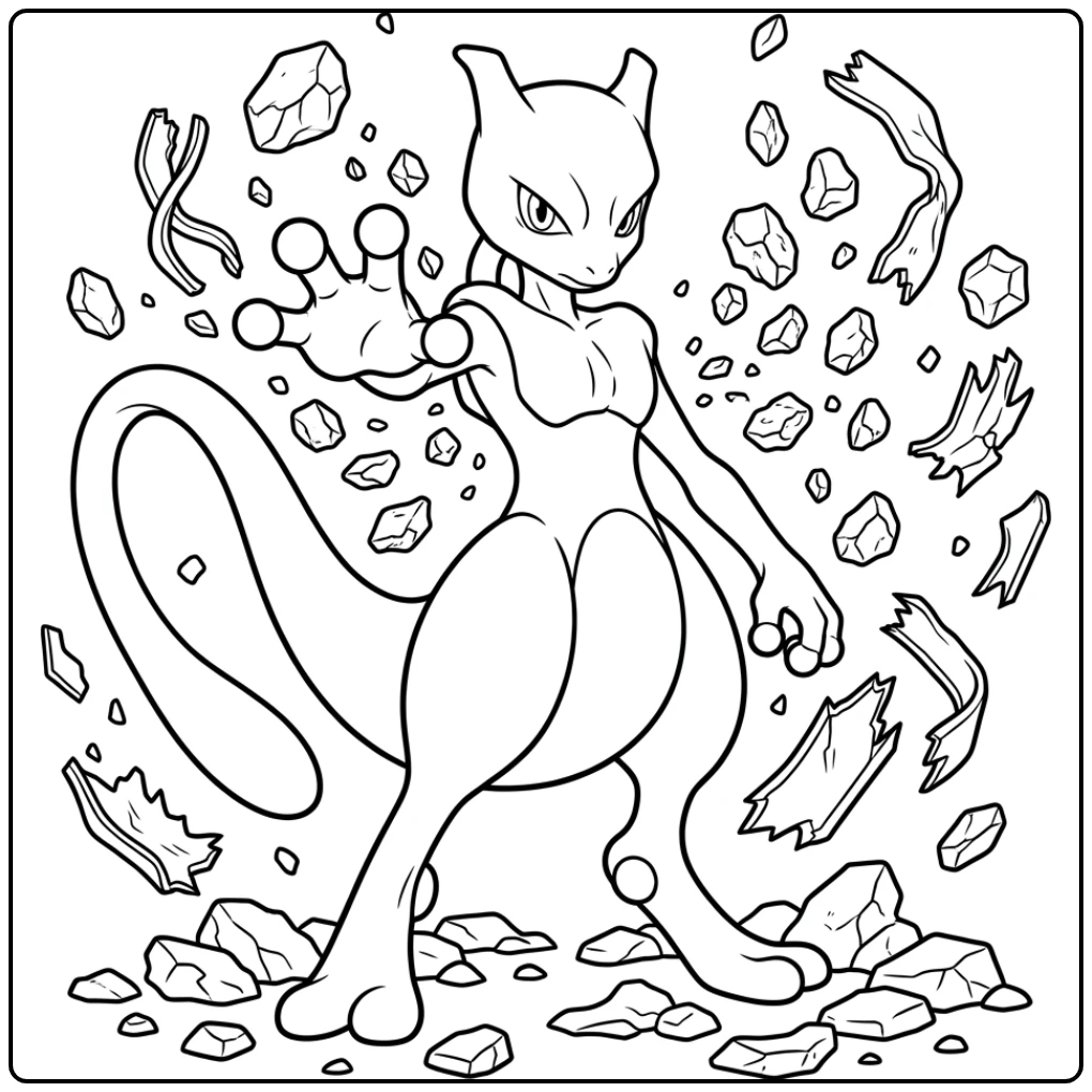 Cool Mewtwo Floating Stone and Metal coloring page