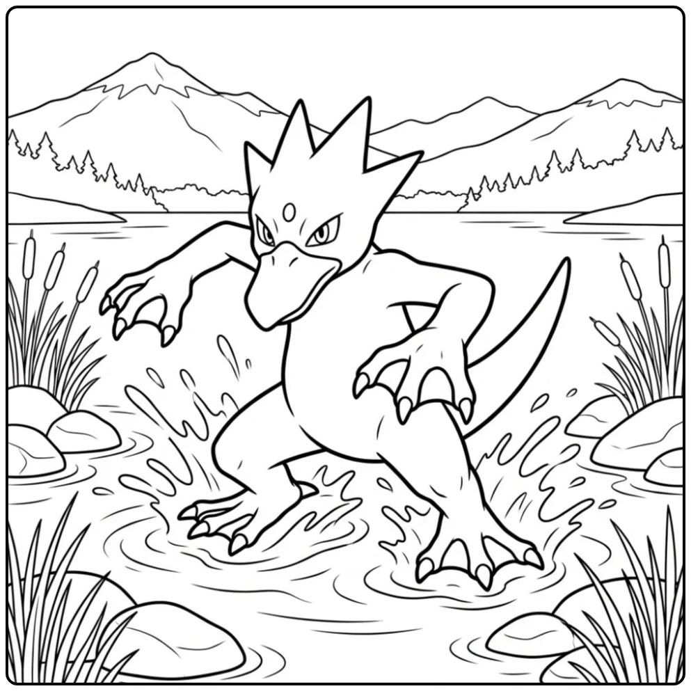 Cool Pokemon Golduck in Fighting Stance with Water coloring page