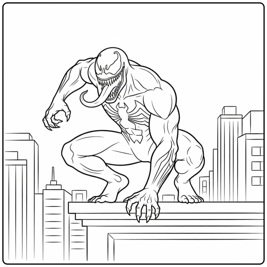 Venom coloring page with sharp teeth and symbiote details
