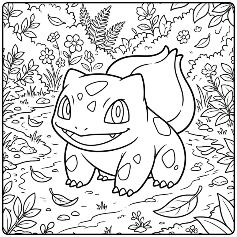 Detailed Bulbasaur Leaves and Stone coloring page