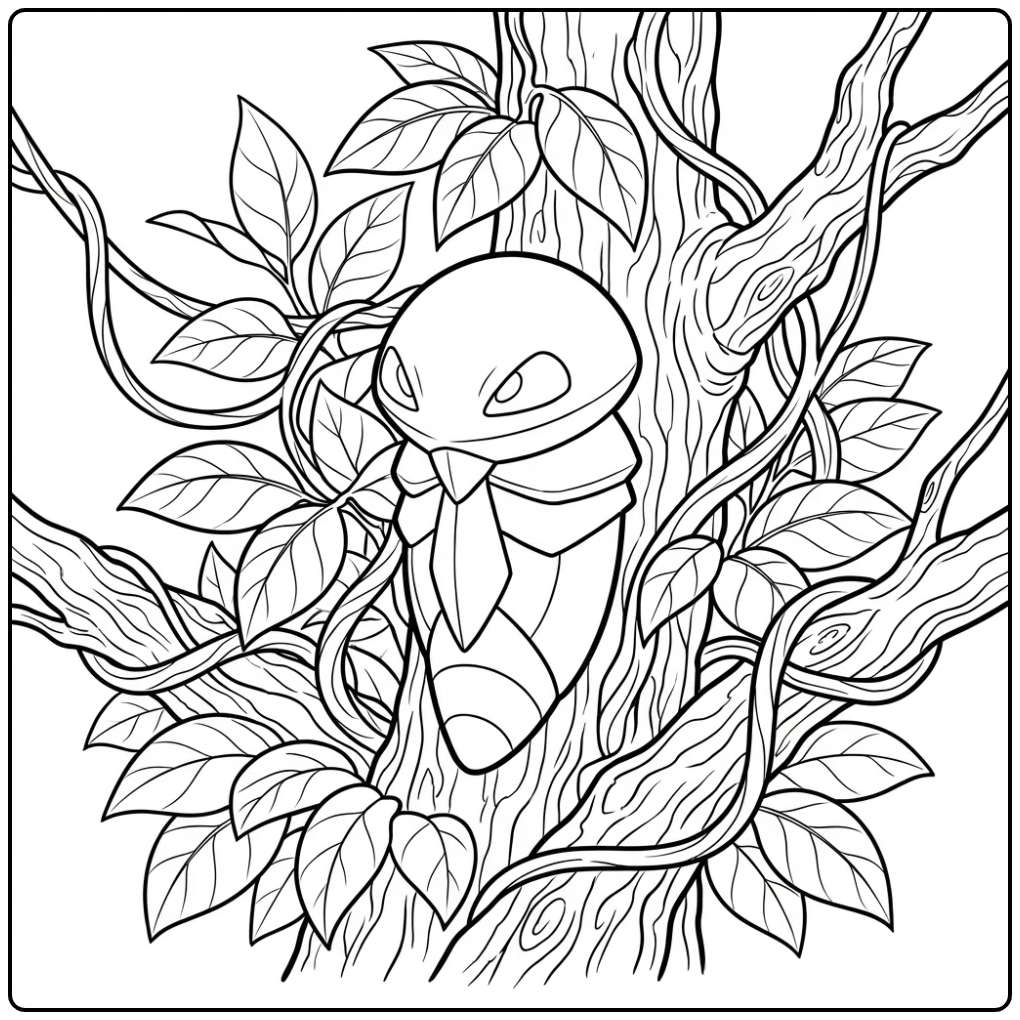 Detailed Kakuna in the Forest coloring page