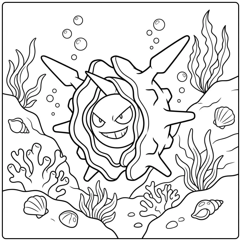 Detailed Pokemon Cloyster in the Ocean coloring page