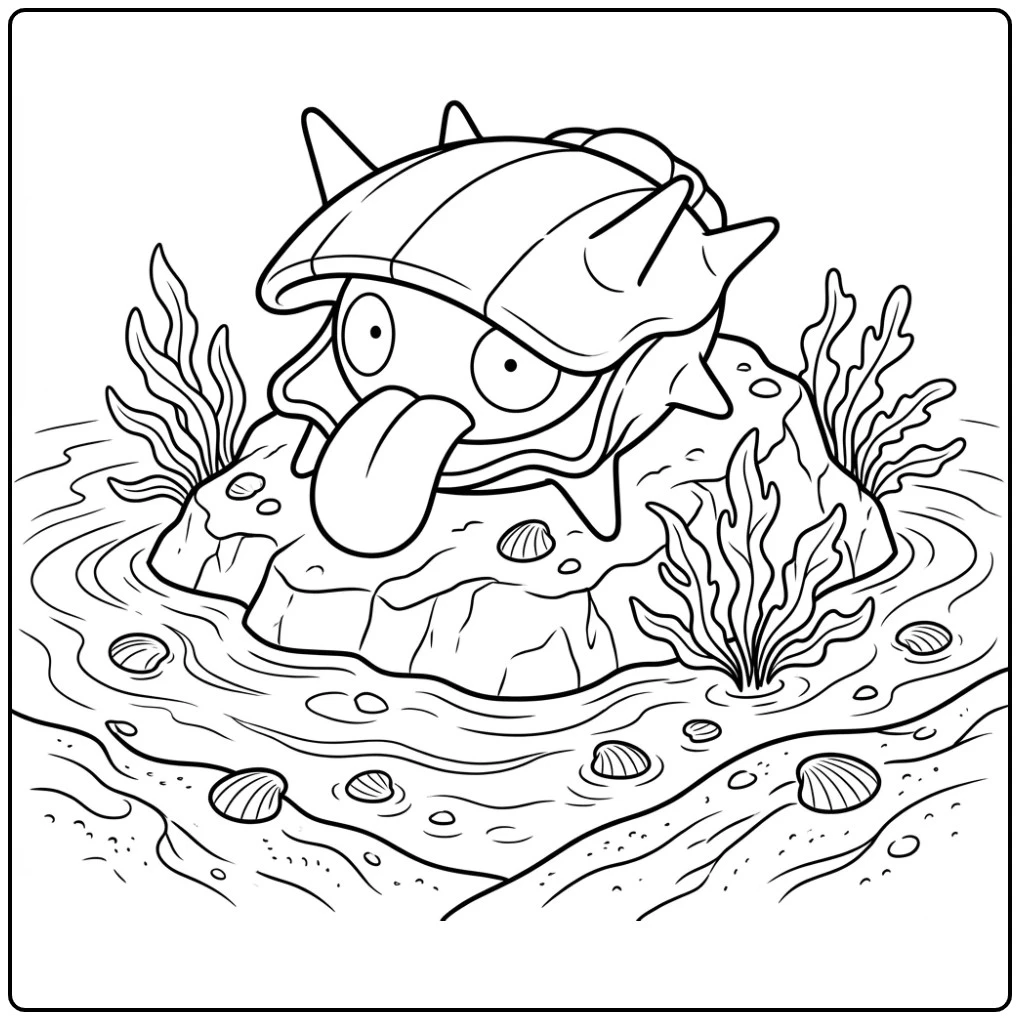 Detailed Pokemon Shellder on a Beach Rock coloring page