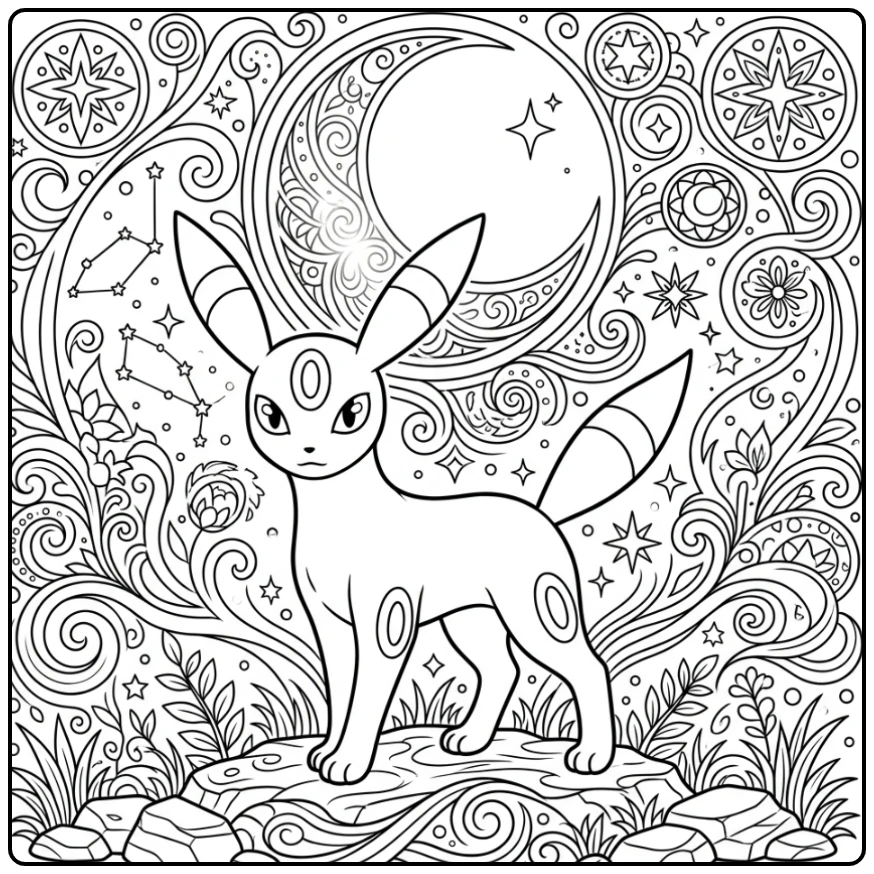 Detailed Pokemon Umbreon for Experts coloring page