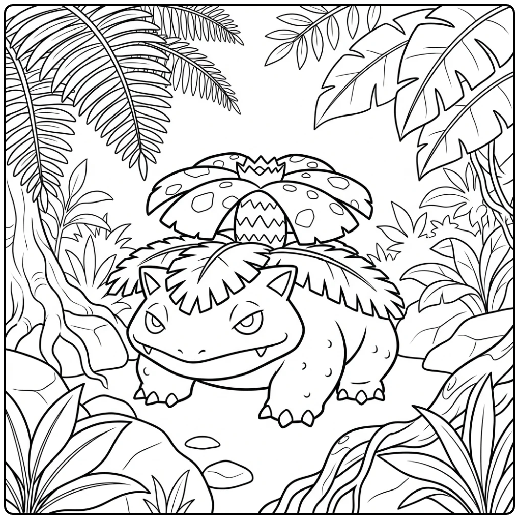 Detailed Venusaur in Tropical Nature coloring page