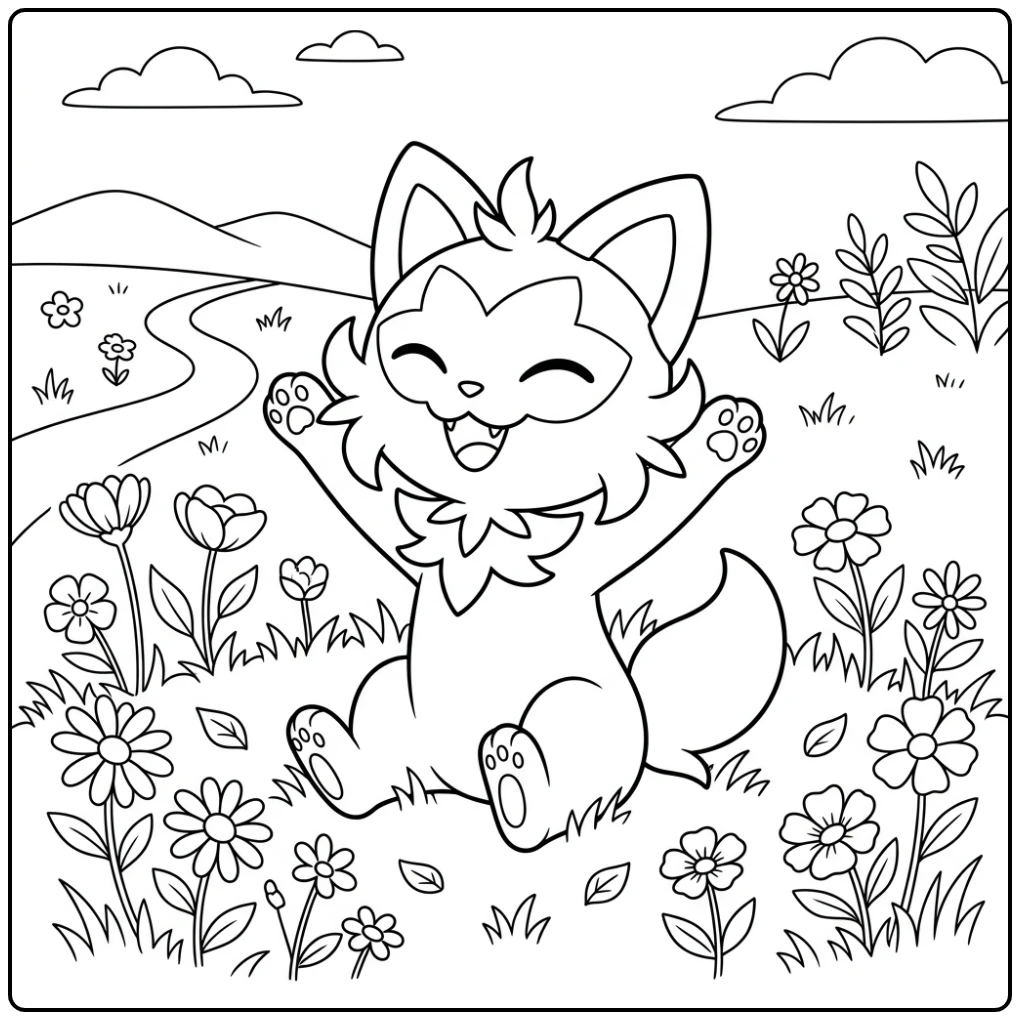 Happy Charming Pokemon Sprigatito coloring page