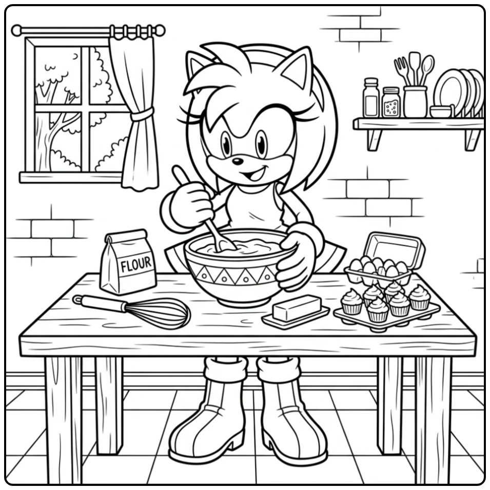 Cozy Amy Rose Baking in the Kitchen coloring page