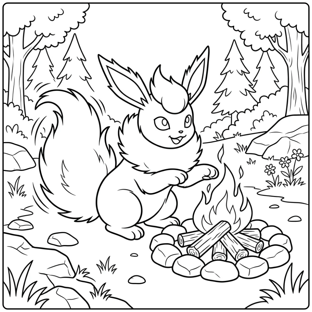 Cozy Flareon the Fire Waving Tail coloring page