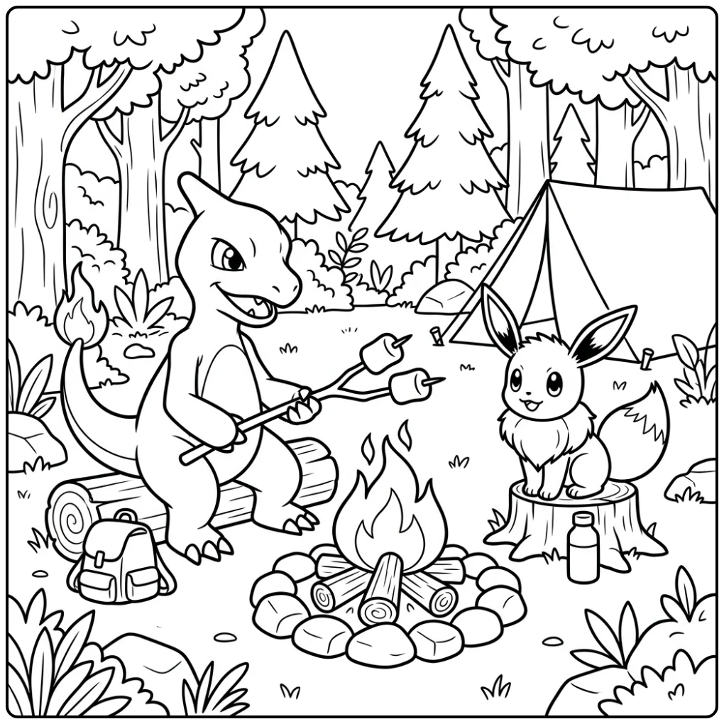 Cozy Pokemon Charmeleon Marshmallow Time coloring page
