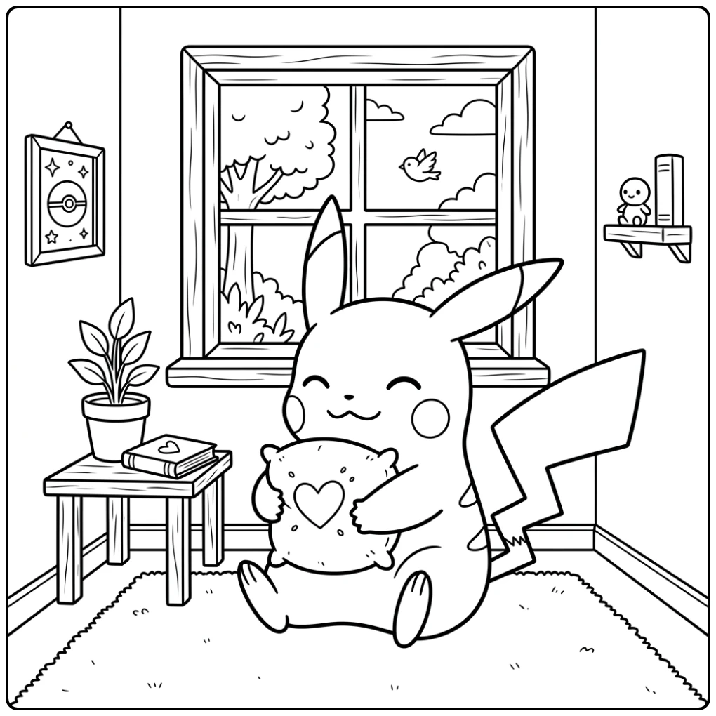 Cozy Pikachu a Window coloring page