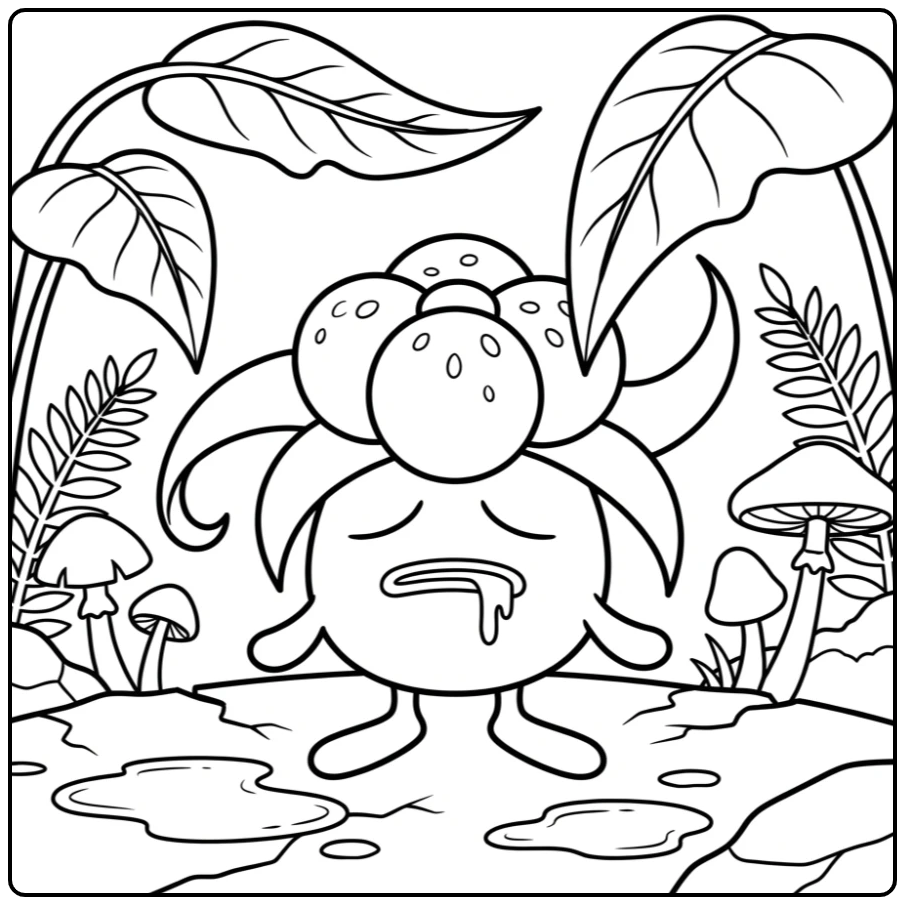 Gloom Pokemon in a Rainy Forest coloring page