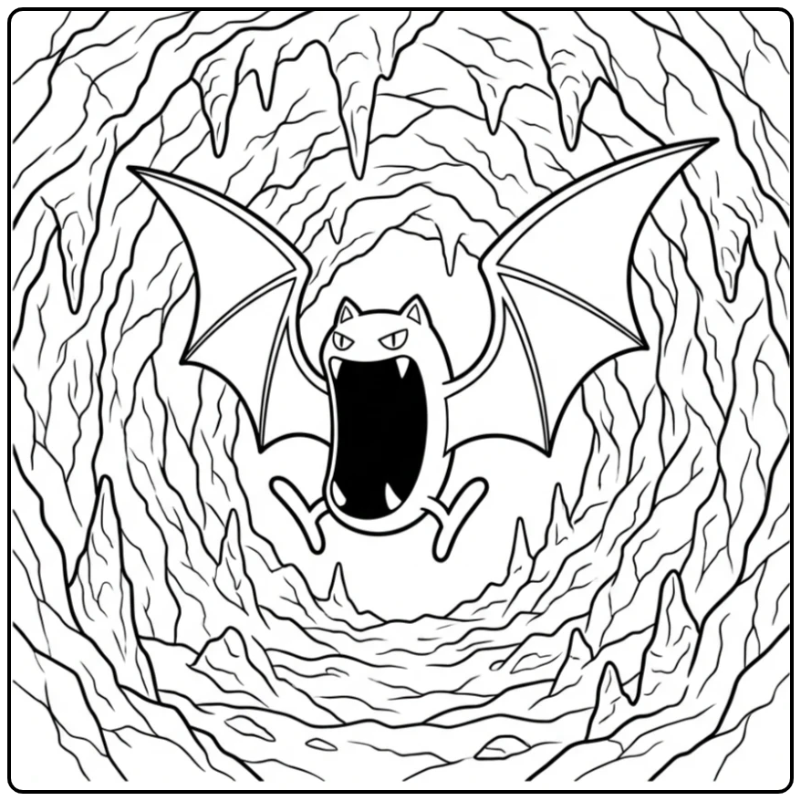 Golbat Pokemon Flying in a Rock Passage coloring page