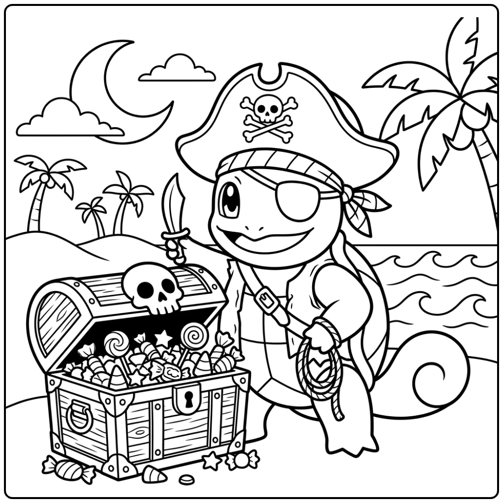 Funny Halloween Pokemon Pirate Squirtle's Treasure coloring page