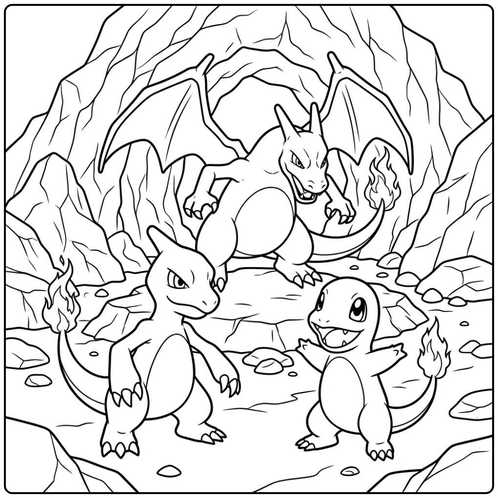 Charmander Charmeleon Charizard coloring page