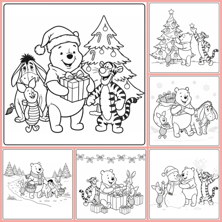 Winnie the Pooh Christmas coloring page collection cover image