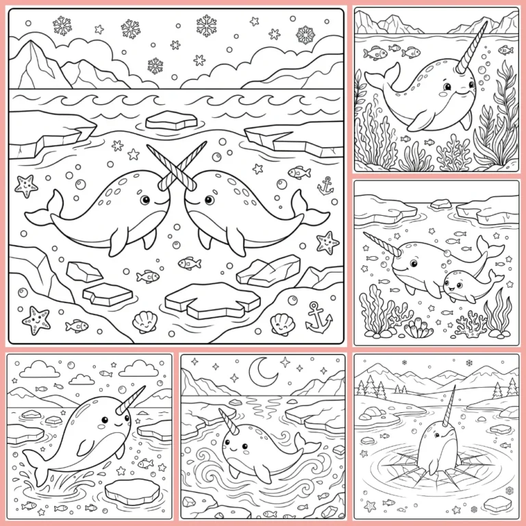 Narwhal coloring page collection cover