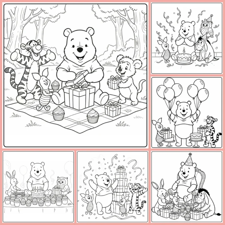 Winnie the Pooh birthday coloring page collection cover image