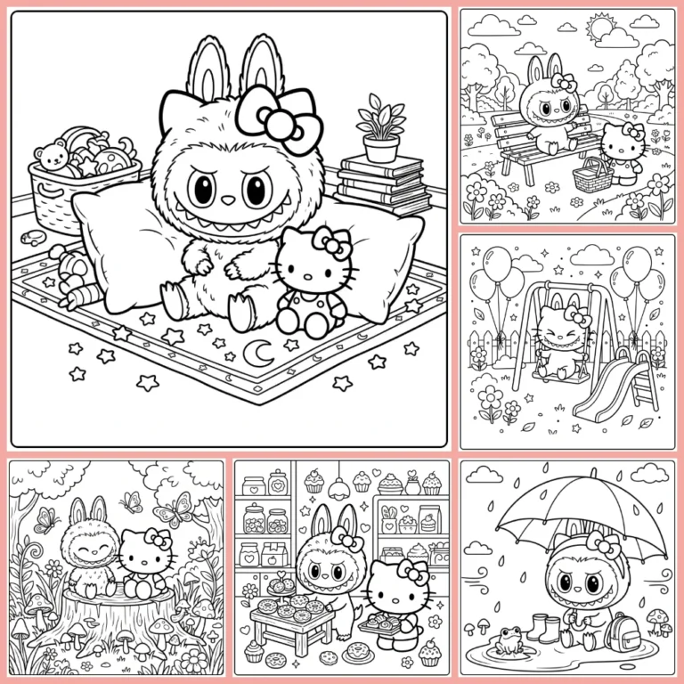 Labubu and Hello Kitty coloring page collection cover