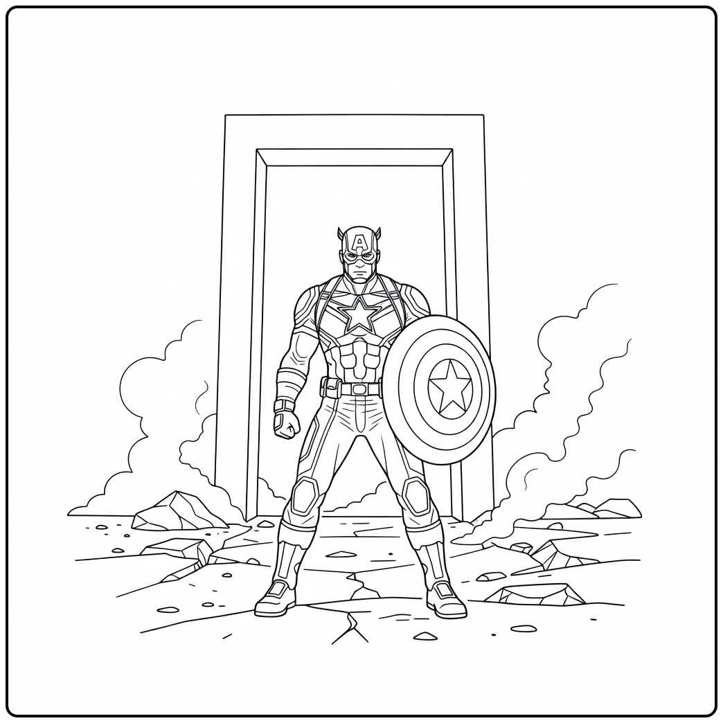 Heroes Captain America on Battlefield coloring page
