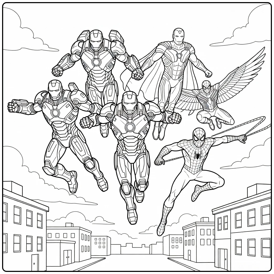 Epic Marvel Heroes in the City coloring page